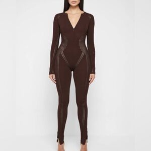Maniere De Voir Knitted Contour Jumpsuit Size Small Brown